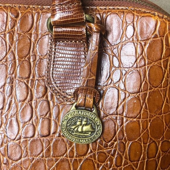 BRAHMIN Prissy Collection Italian Croc Embossed Leather Dome Shaped Satchel VTG